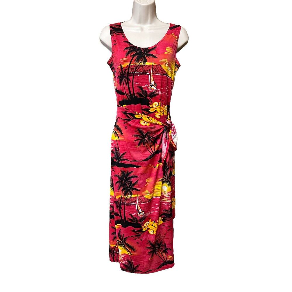 VINTAGE 90s Janana's size S DRESS MIDI Hawaiian Tropical Beach Wrap J24